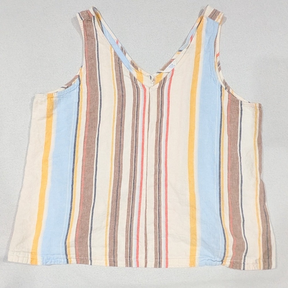 Time and Tru Tank Top Womens XXXL 22 Multi Excellent Linen Blend Striped V-Neck